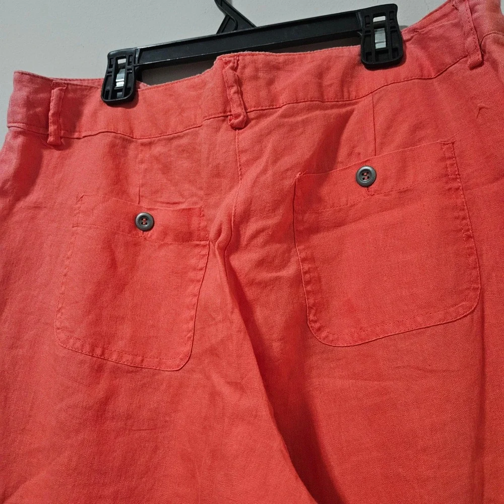 Willi Smith Women 10‎ Coral Orange 100% Linen Straight Leg Cargo Utility Pants